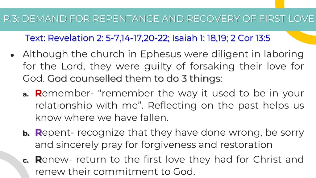 p 3 demand for repentance and recovery of first