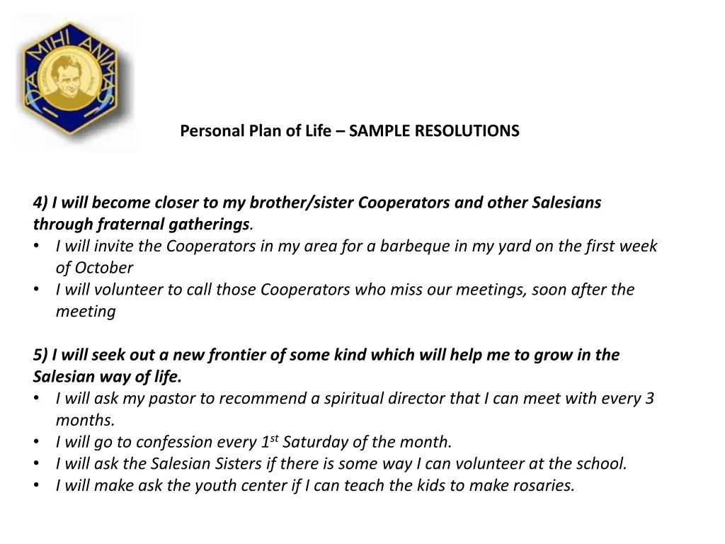 personal plan of life sample resolutions 1