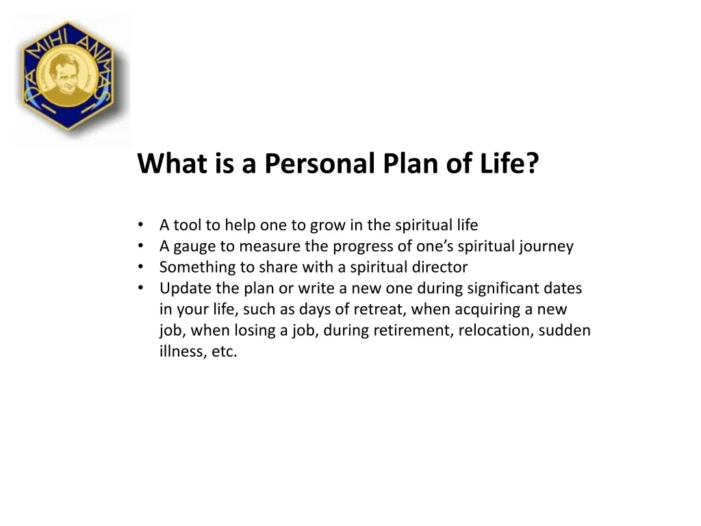 what is a personal plan of life