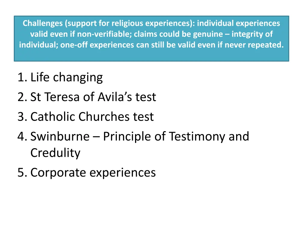 challenges support for religious experiences