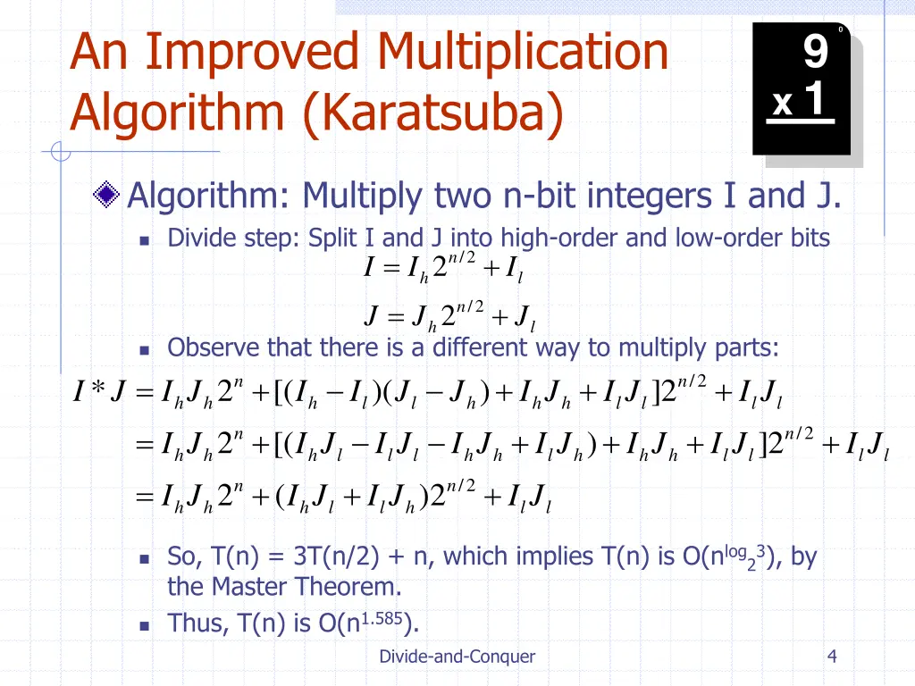 an improved multiplication algorithm karatsuba