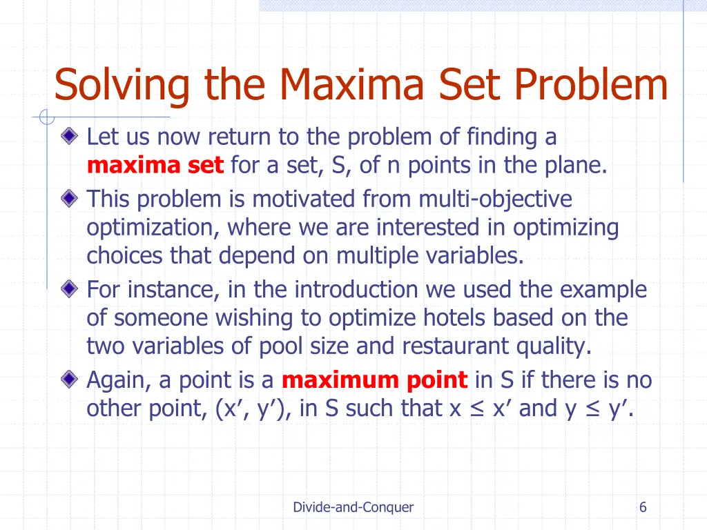 solving the maxima set problem