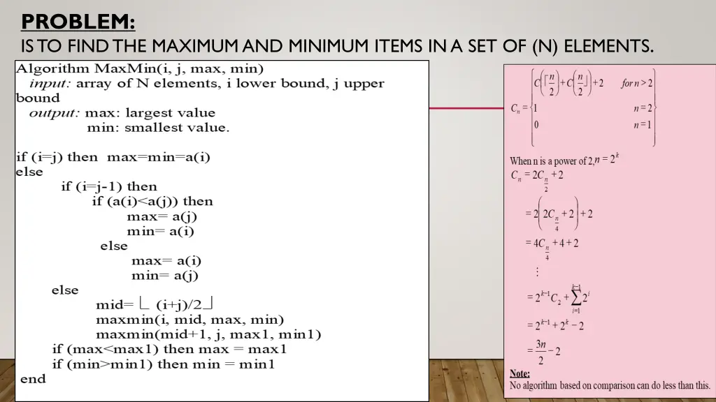 problem is to find the maximum and minimum items