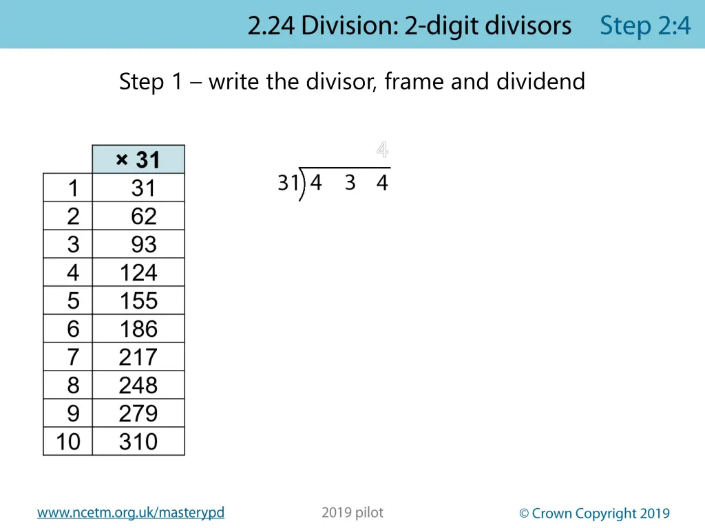 step 1 write the divisor frame and dividend