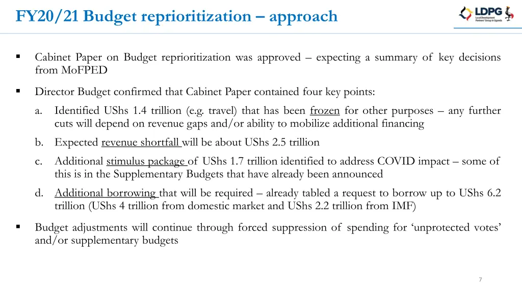 fy20 21 budget reprioritization approach