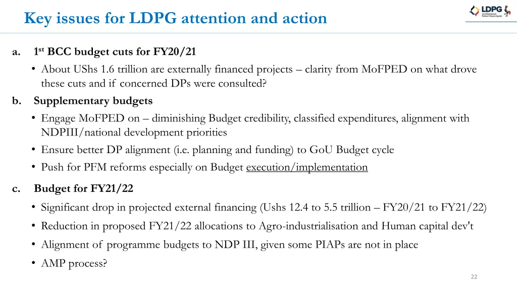 key issues for ldpg attention and action