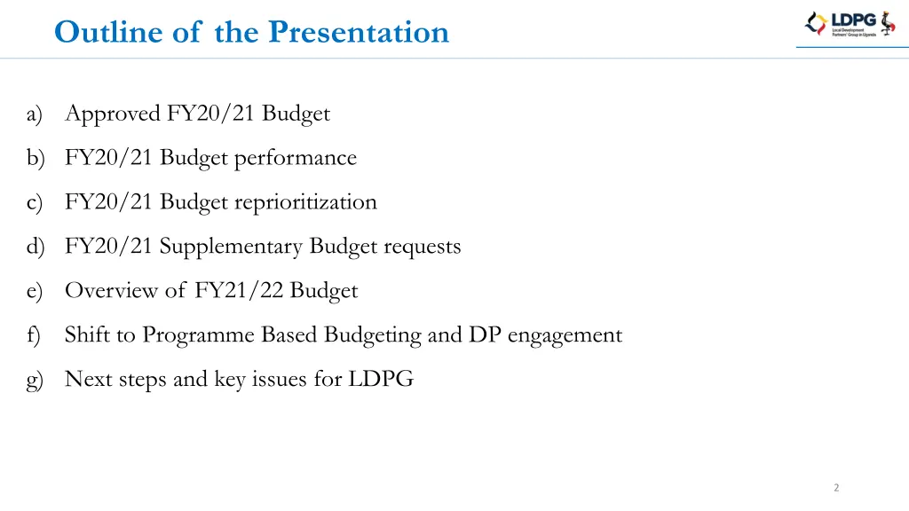 outline of the presentation