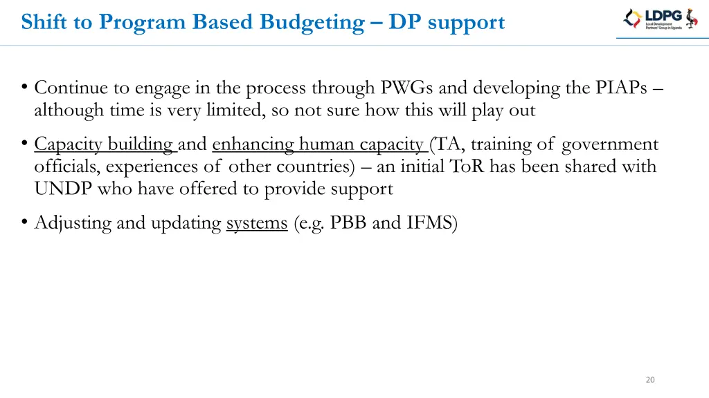 shift to program based budgeting dp support