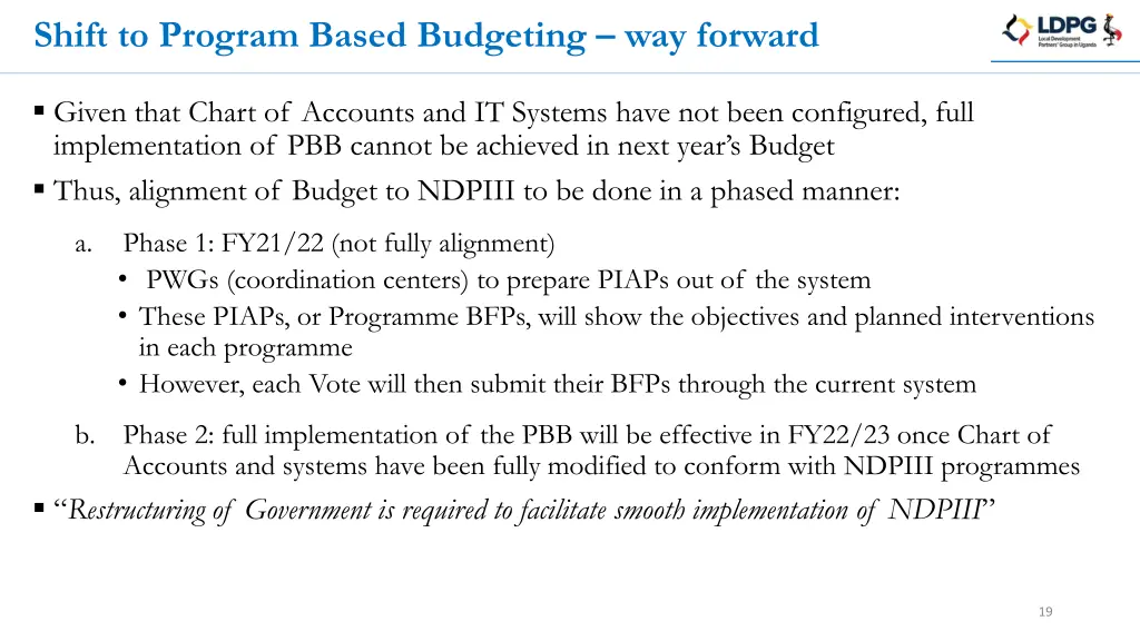 shift to program based budgeting way forward