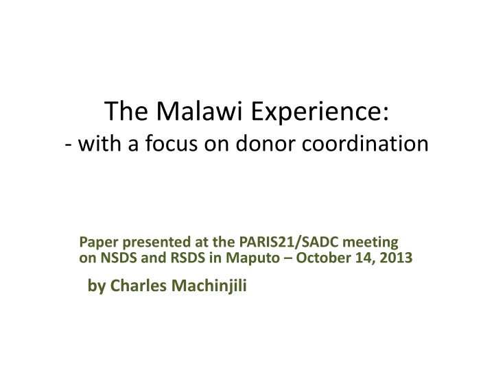 the malawi experience with a focus on donor