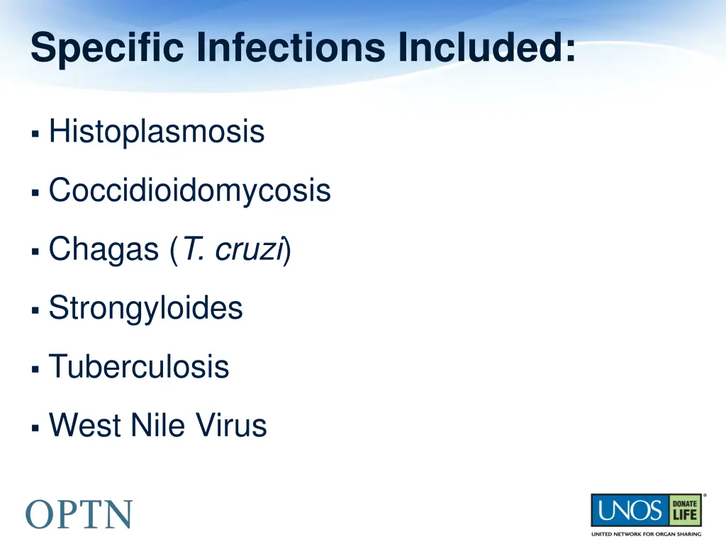 specific infections included