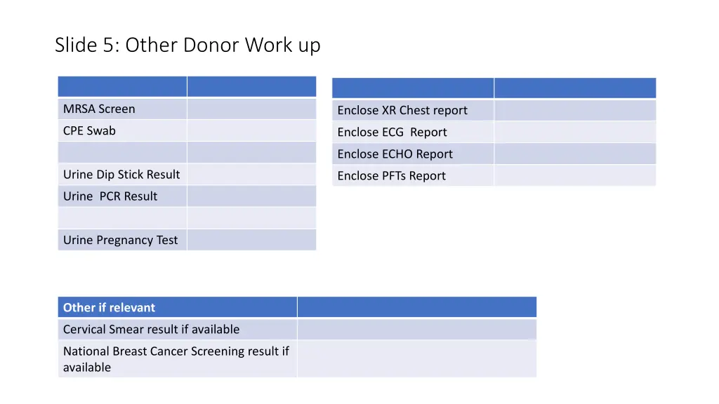 slide 5 other donor work up