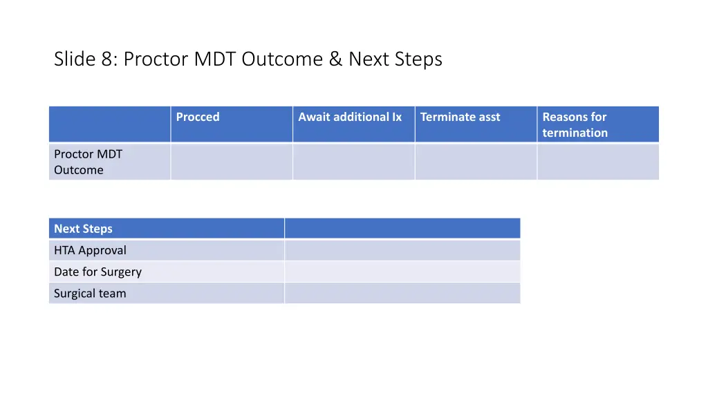 slide 8 proctor mdt outcome next steps