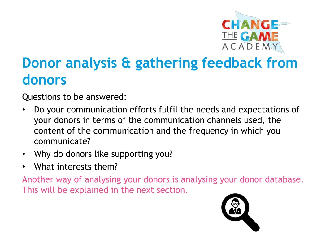 donor analysis gathering feedback from donors 8