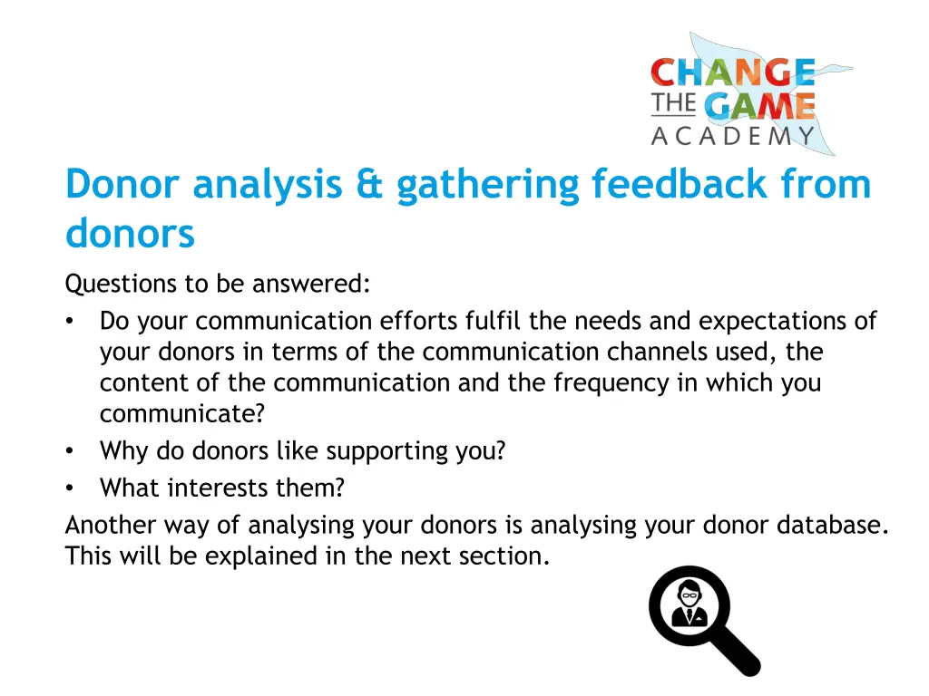 donor analysis gathering feedback from donors 9