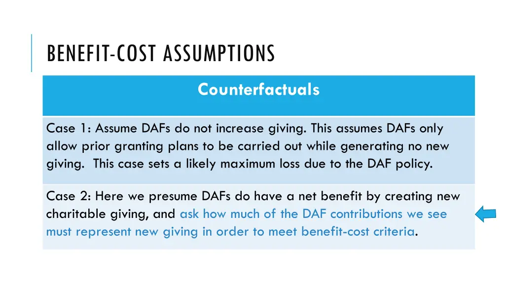 benefit cost assumptions 2