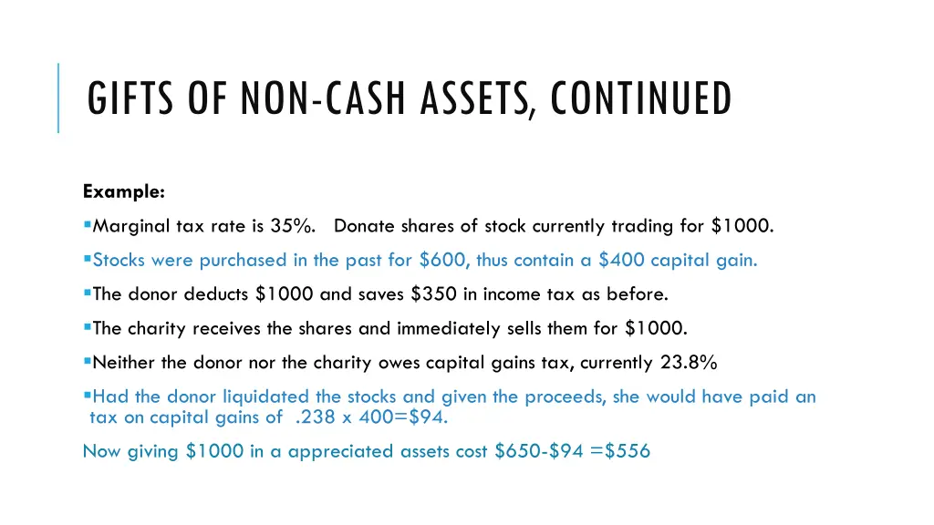 gifts of non cash assets continued