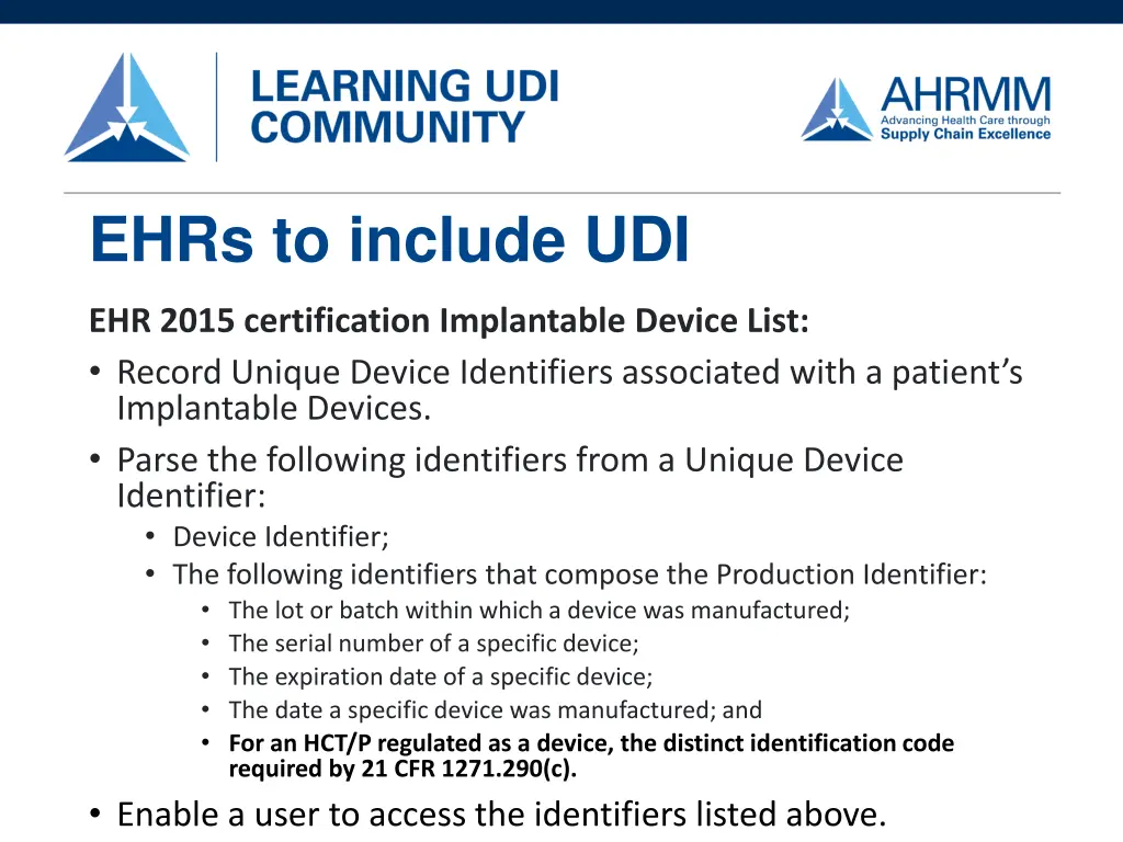 ehrs to include udi