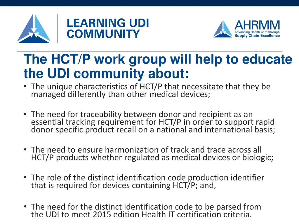 the hct p work group will help to educate