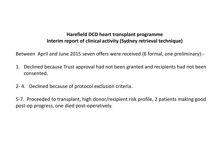 harefield dcd heart transplant programme interim