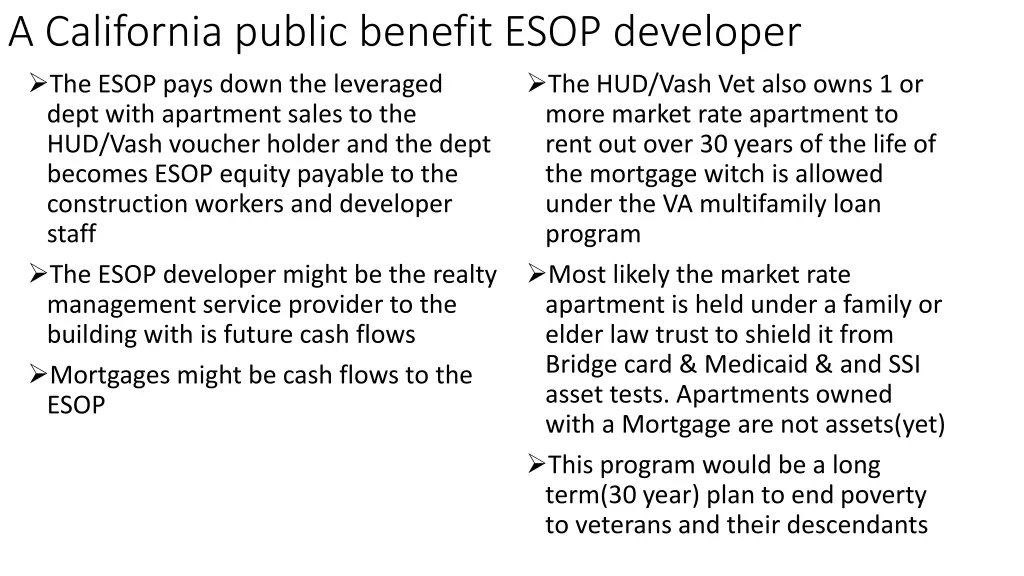 a california public benefit esop developer