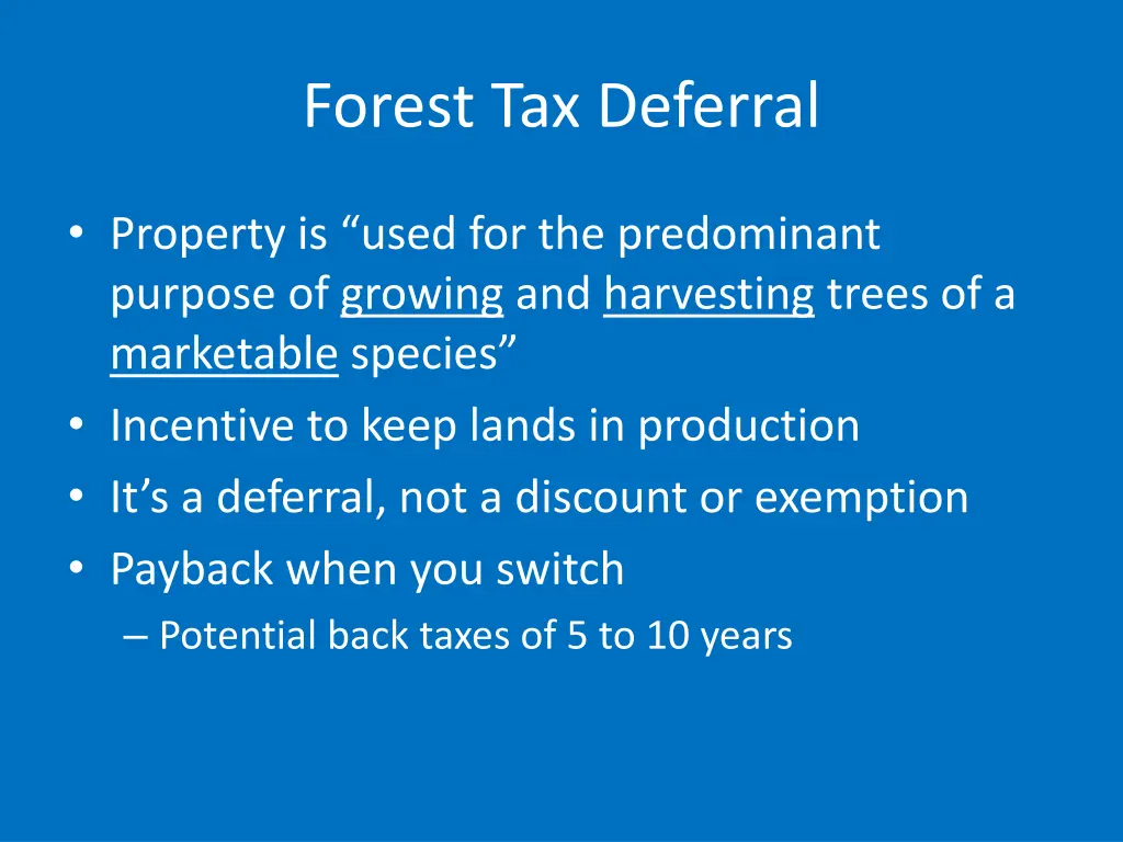 forest tax deferral