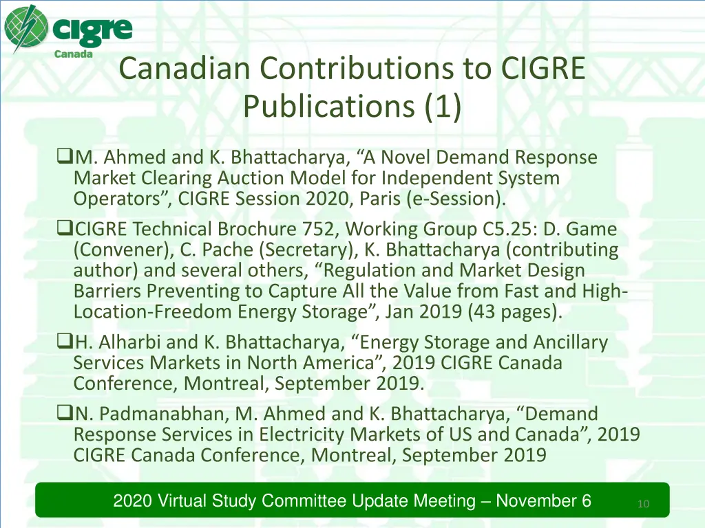 canadian contributions to cigre publications 1