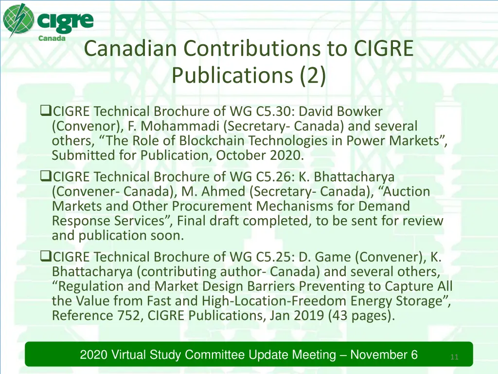 canadian contributions to cigre publications 2