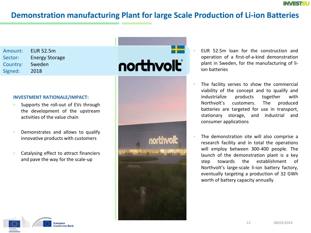 demonstration manufacturing plant for large scale