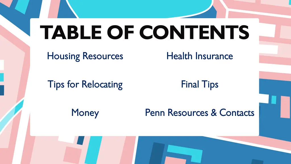 table of contents housing resources