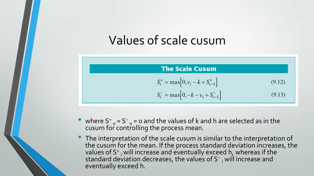 values of scale cusum