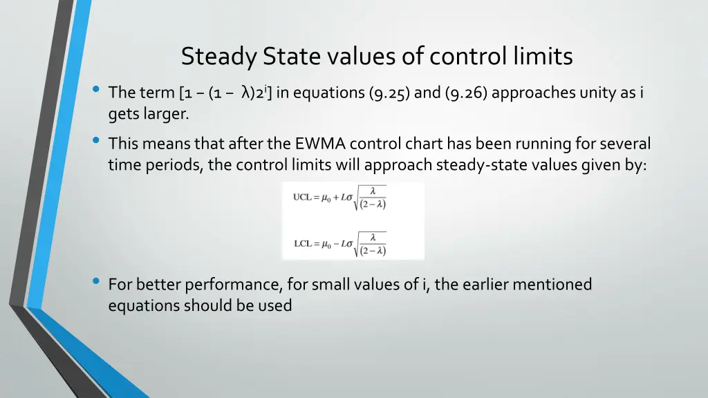 steady state values of control limits the term