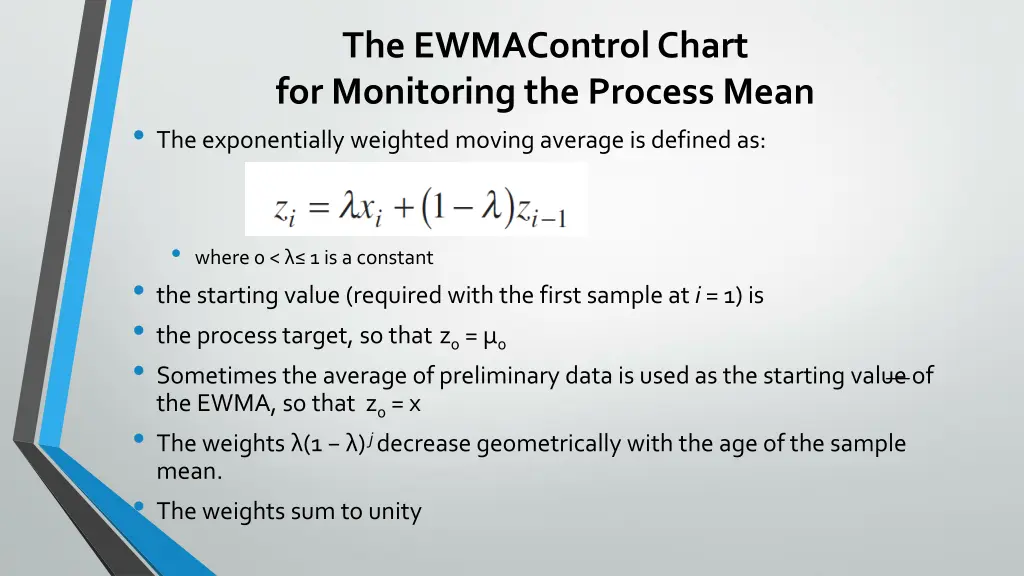 the ewmacontrolchart for monitoring the process