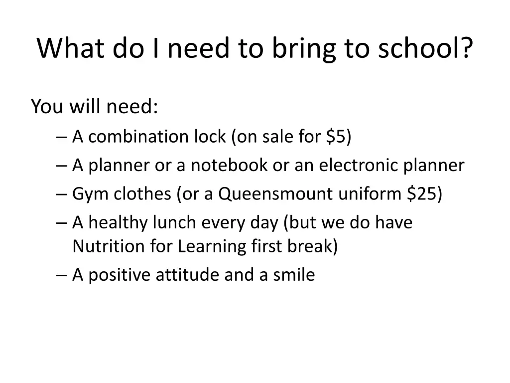 what do i need to bring to school