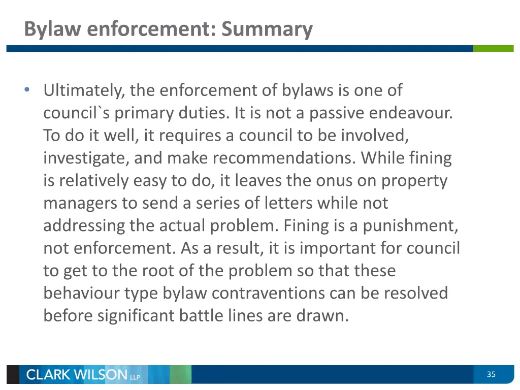 bylaw enforcement summary