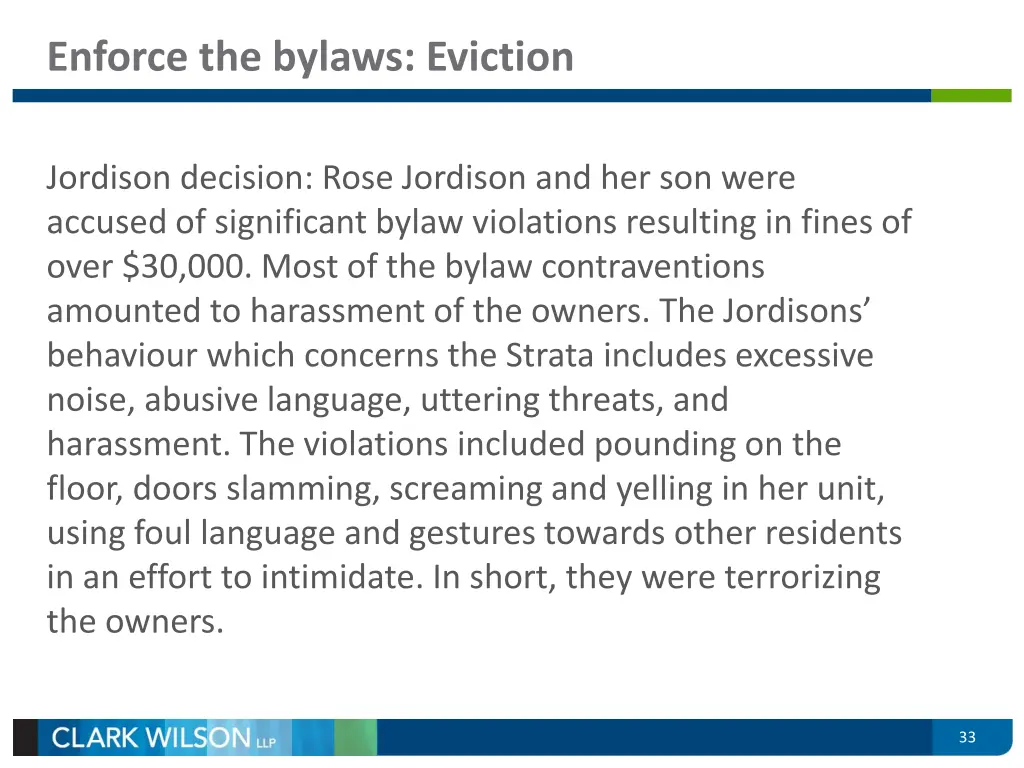 enforce the bylaws eviction 1