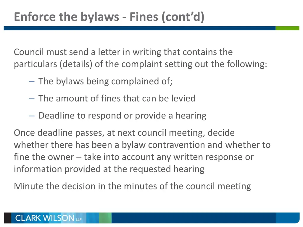 enforce the bylaws fines cont d 1