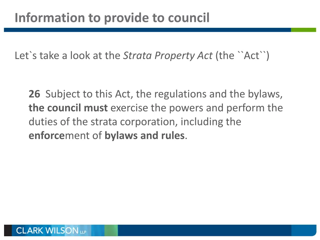 information to provide to council