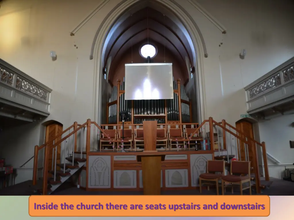 inside the church there are seats upstairs