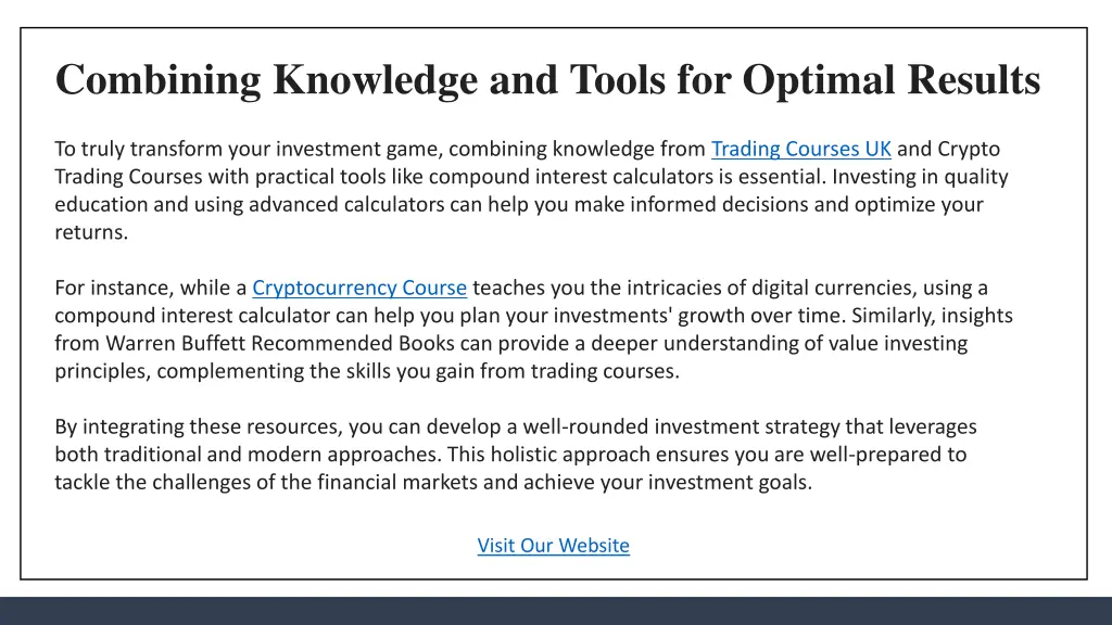 combining knowledge and tools for optimal results