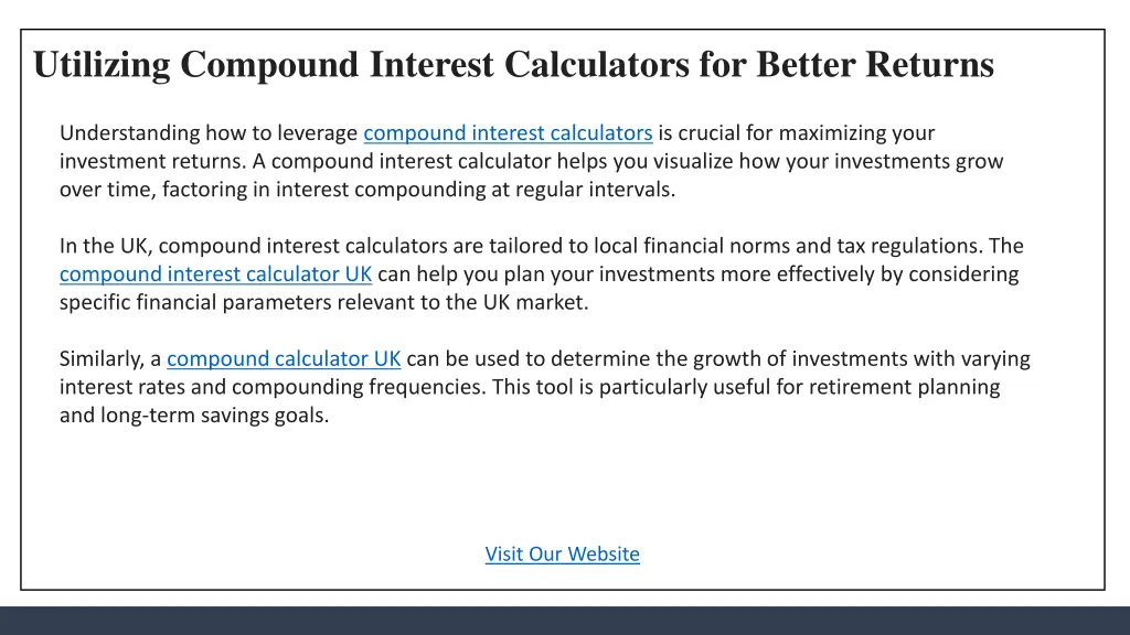 utilizing compound interest calculators