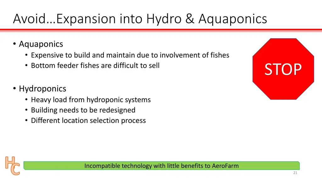 avoid expansion into hydro aquaponics