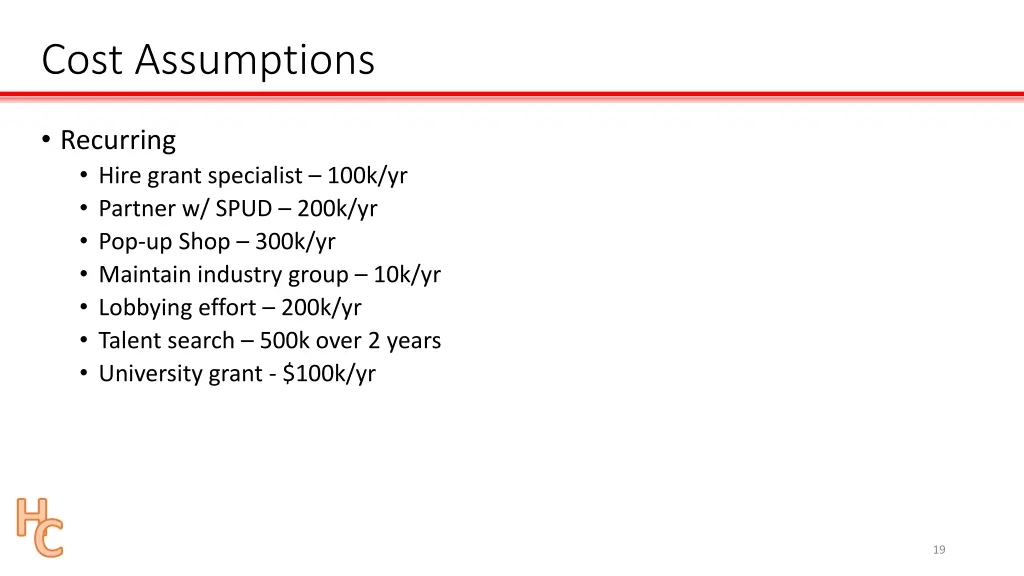 cost assumptions 1