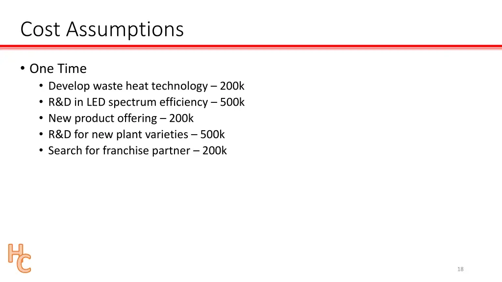 cost assumptions