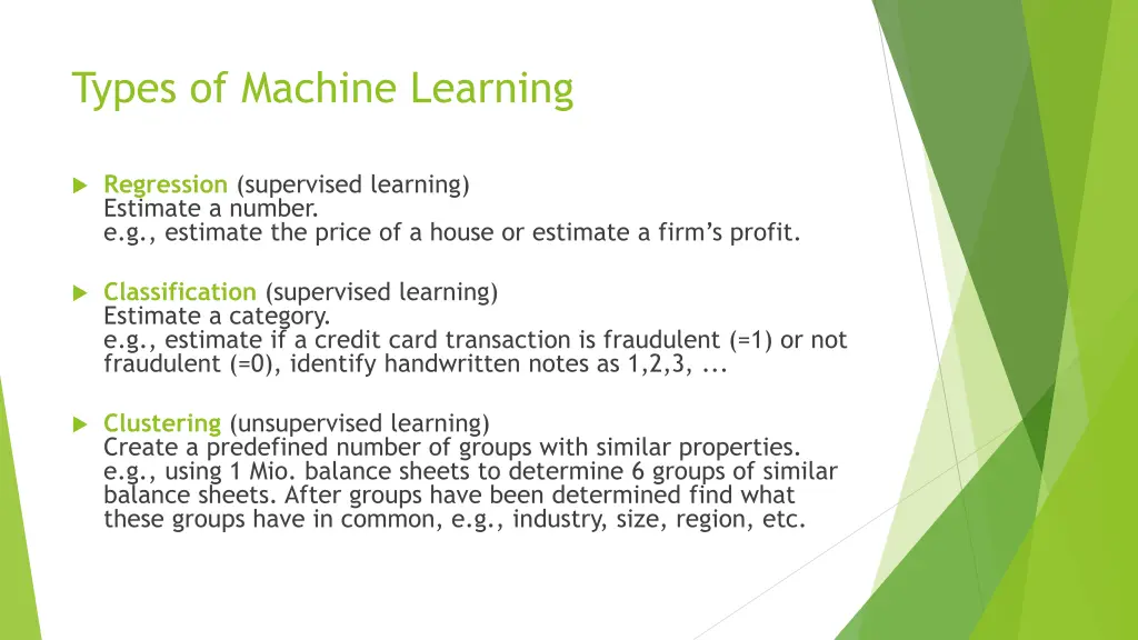 types of machine learning