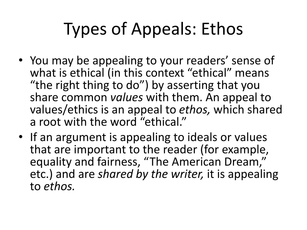 types of appeals ethos