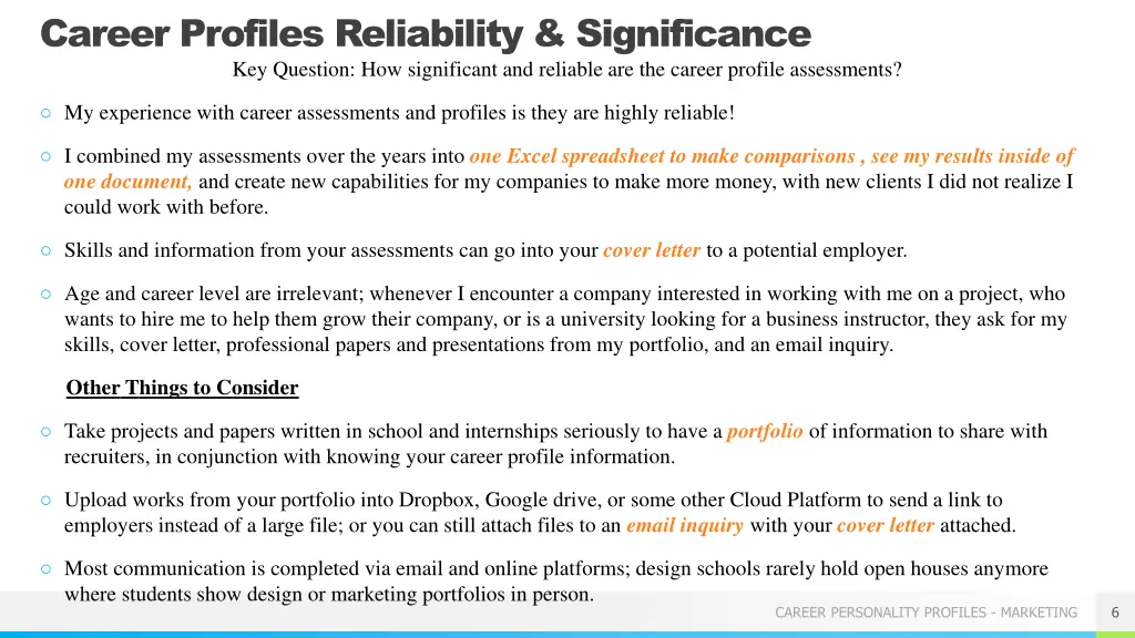 career profiles reliability significance