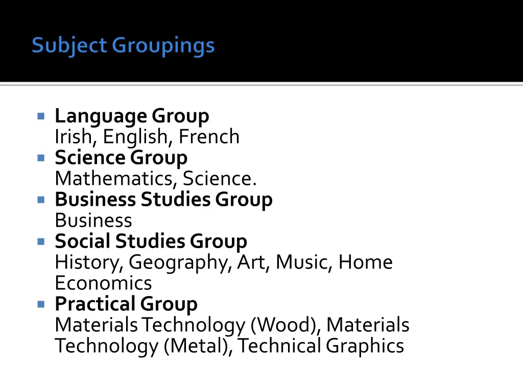 language group irish english french science group