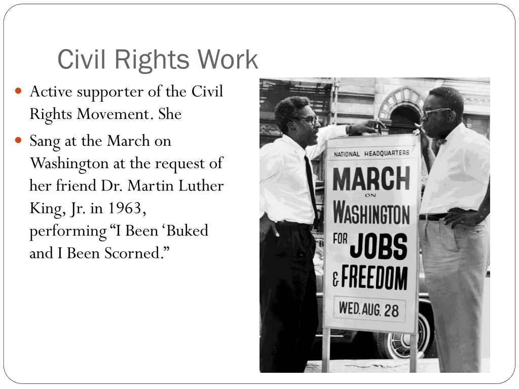 civil rights work active supporter of the civil