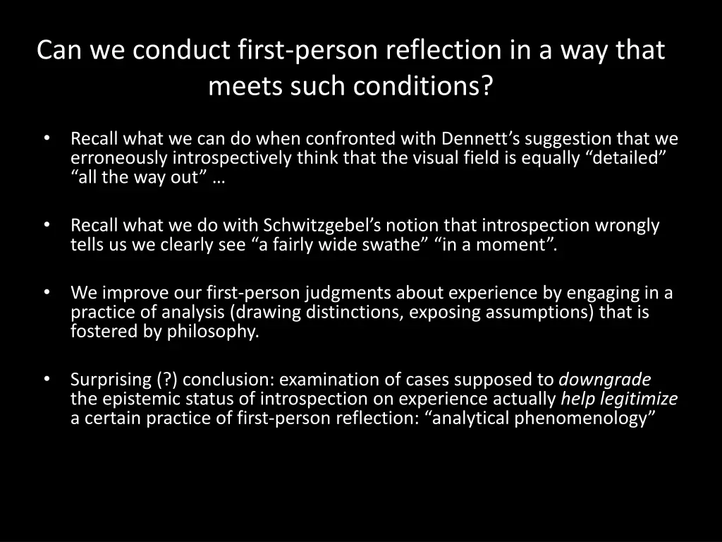 can we conduct first person reflection